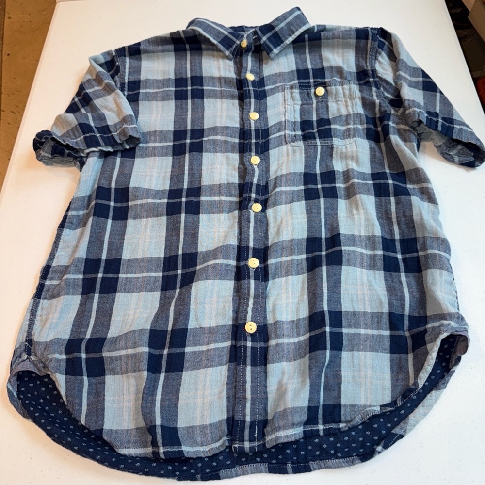 True Grit Blue Western Style Short Sleeve Flannel Shirt‎ Size Large
